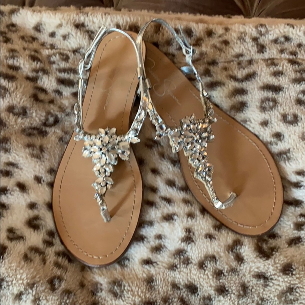 Jessica Simpson Silver Embellished Sandals - Sz 10